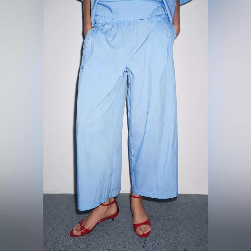 Zara ZW collection high-waisted poplin pleated wide leg pants